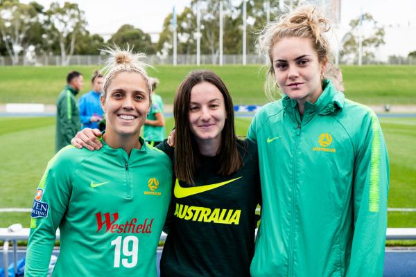 Nicole Christodoulou with Katrina Gorry and Ellie Carpenter