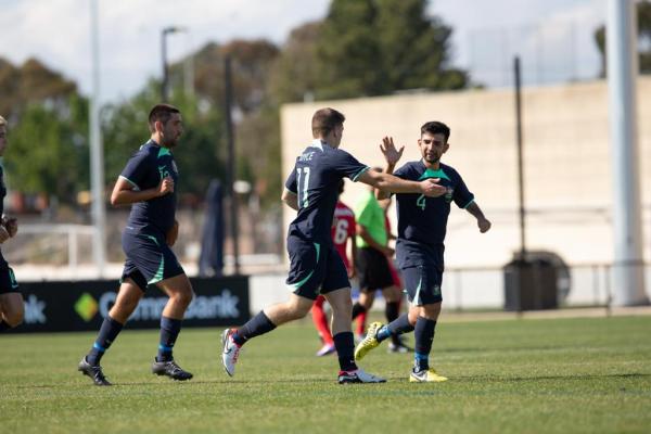 Pararoos v Iran - IFCPF Asia Oceania Championships - Heremy Boyce hi-fives Alessandro La Verghetta after scoring for the Pararoos
