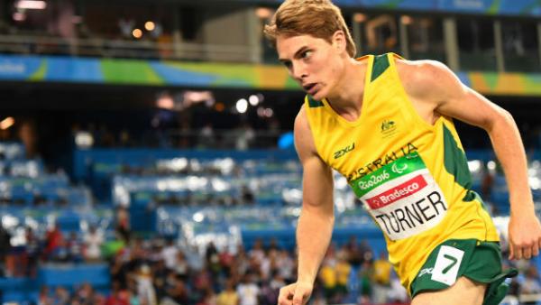 James Turner running in the Men's 800m - T36 Final at the Paralympic Games in Rio.